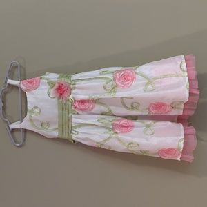 Youngland's little girls dress 4 ribbon roses & tulle pink and green and white